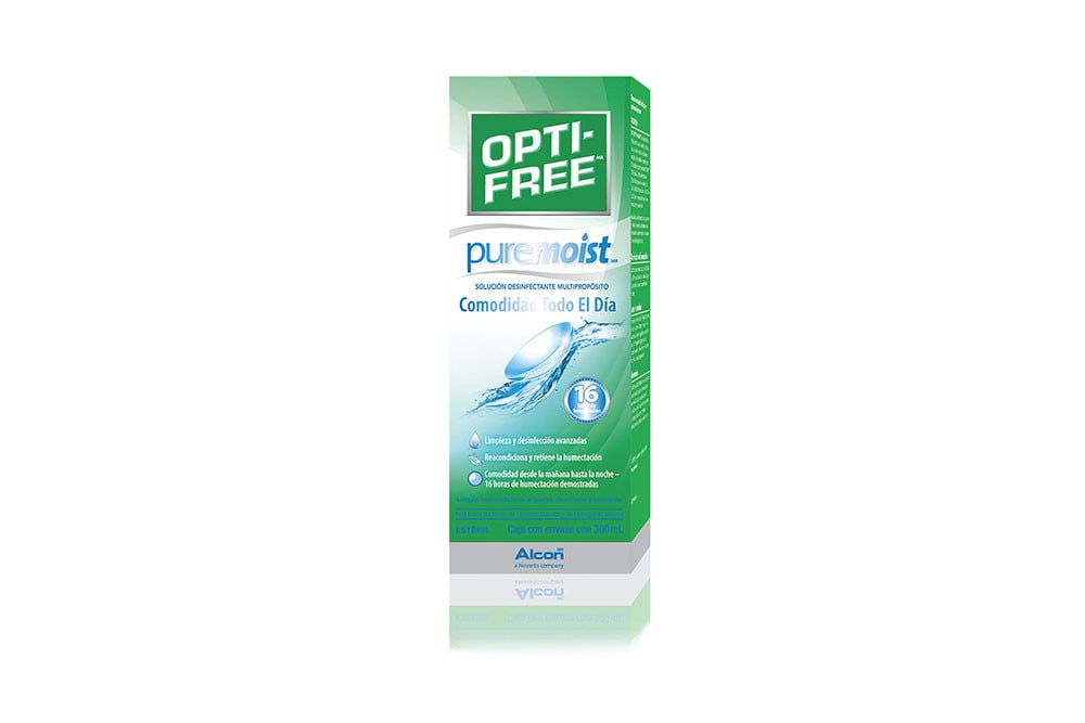 Pure Moist Solución Caja Con Frasco Con 300 mL Pure Moist Opti-Free Solución Desinfectante Multipropósito 300 Ml