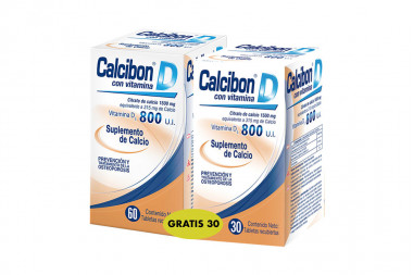 Calcibon D 315 mg / 800 U.I Caja Con 60 Tabletas - Gratis 30 Tabletas 