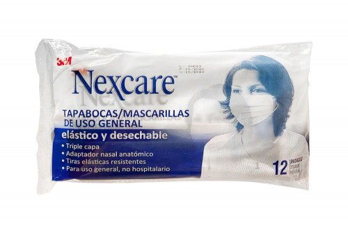 Tapabocas Desechable Nexcare Empaque Con 12 Unidades