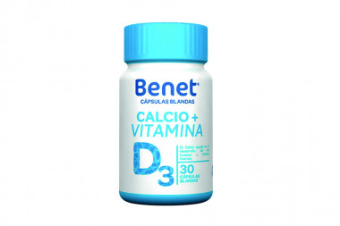Benet Calcio + Vitamina D3 Frasco Con 30 Cápsulas Blandas