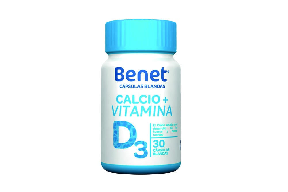 Benet Calcio + Vitamina D3 Frasco Con 30 Cápsulas Blandas Benet Cápsulas Blandas Calcio + Vitamina D3 30 Cápsulas