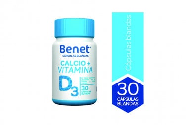 Benet Calcio + Vitamina D3 Frasco Con 30 Cápsulas Blandas