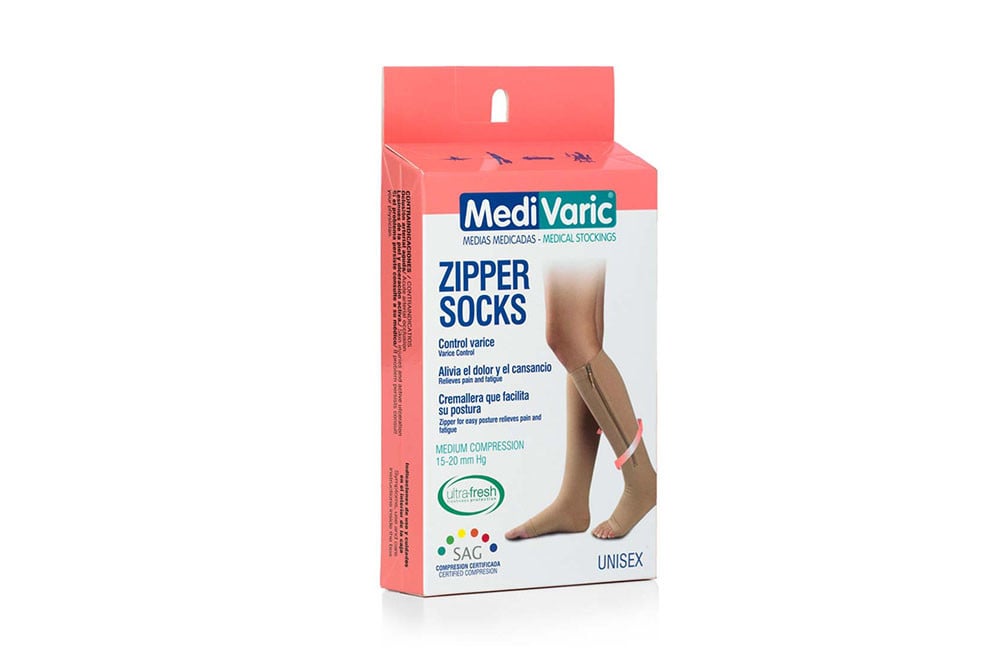 Calcetines Medivaric Con Cremallera Caja Con 1 Par Calcetines Cremallera Rodilla T-S Beige