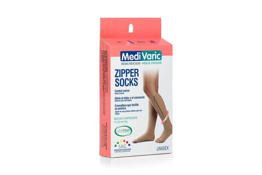 Calcetines Medivaric Con Cremallera Caja Con 1 Par Calcetines Cremallera Rodilla T-M Negro