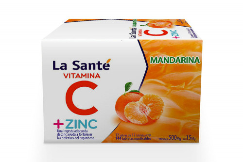 Vitamina C + Zinc 500/15 mg Sabor Mandarina Caja Con 144 Tabletas