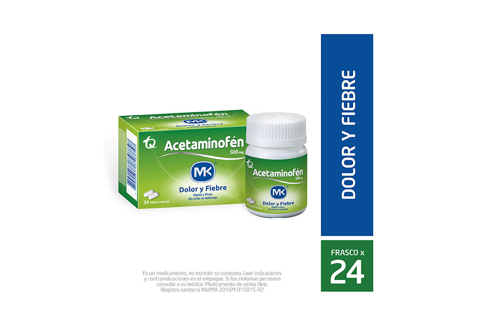 Acetaminofén 500 mg Frasco Con 24 Tabletas Recubiertas