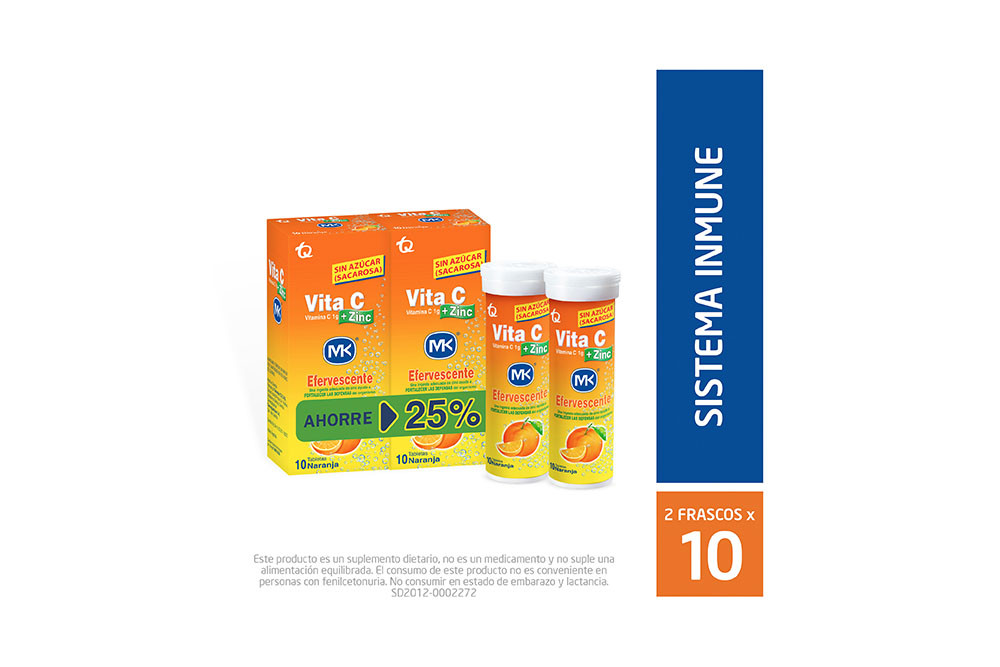Vita C + Zinc Sabor A Naranja 2 Cajas Con 10 Tabletas