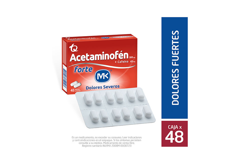 Acetaminofén Forte + Cafeína 500 / 65 mg Caja Con 48 Tabletas Recubiertas
