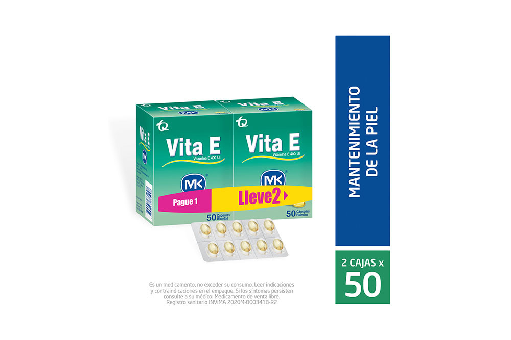 Promoción Vita E 400 UI 2 Cajas Con 50 Cápsulas Blandas C/U