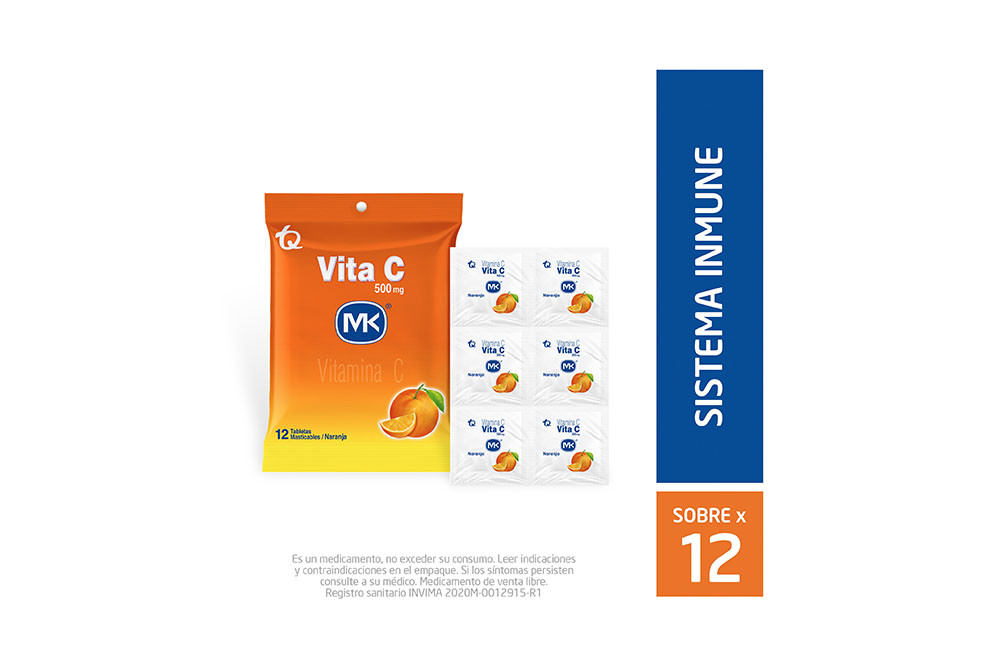Vita C 500 mg Sabor A Naranja Sobre Con 12 Tabletas