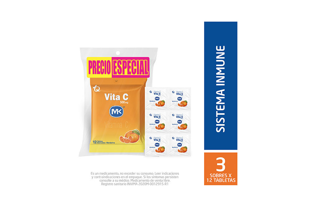 Vita C 500 mg Sabor Mandarina Bolsa Con 36 Tabletas