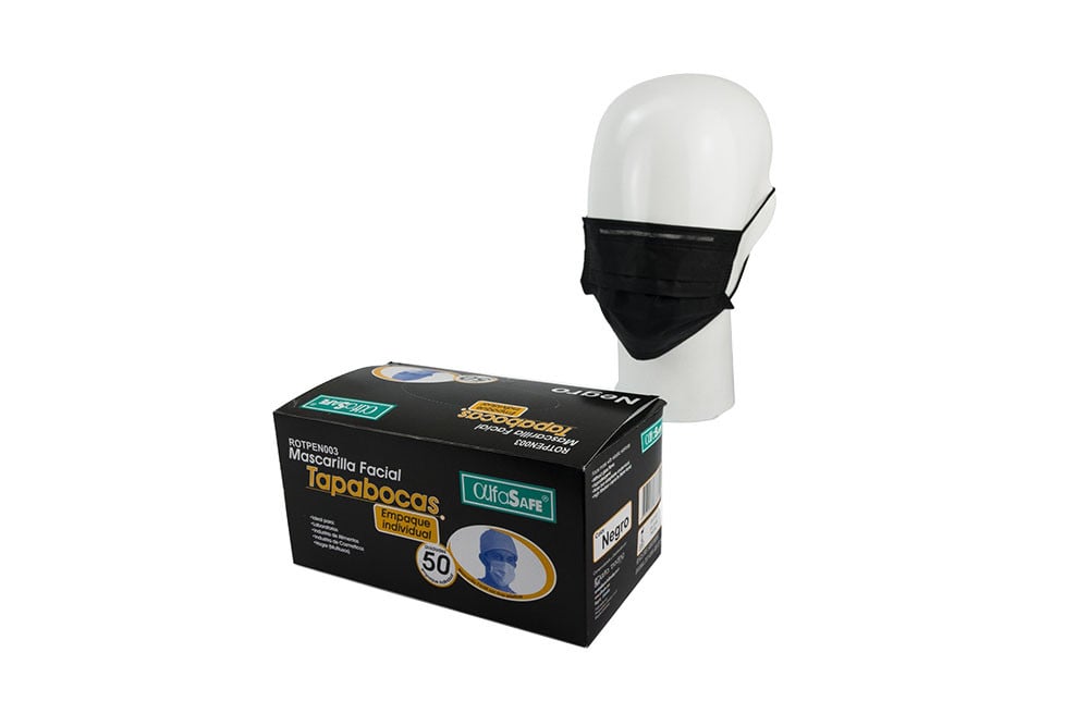 Tapabocas Desechable Negro Alfasafe Caja Con 50 Unidades