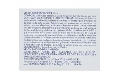 Alopurinol 300 Mg Caja Con 30 Tabletas