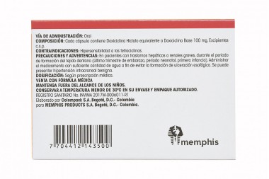 Doxiciclina 100 mg Caja Con 10 Cápsulas