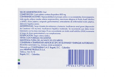 Ibuprofeno 800 Mg Memphis Caja Con 60 Tabletas