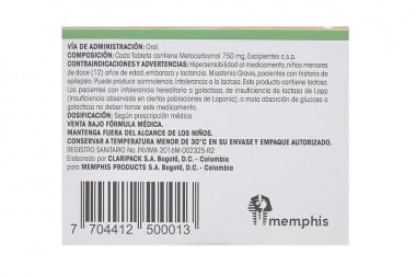 Metocarbamol 750 Mg Caja Con 10 Tabletas