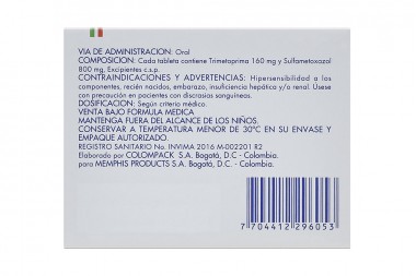 Trimetoprima Sulfa F 160/ 180 mg Caja Con 20 Tabletas