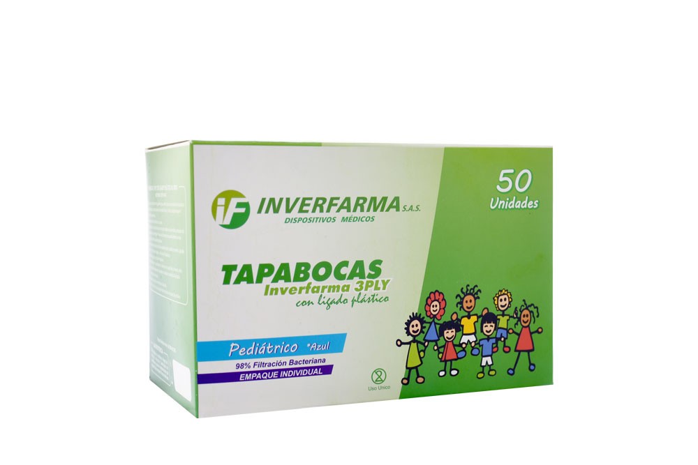 Tapabocas Pediátrico Azul Inverfarma Caja Con 50 Unidades