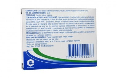Losartán 50 Mg Expofarma Caja Con 30 Tabletas