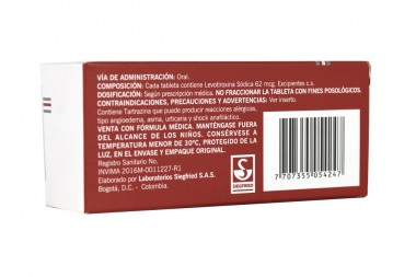 Tiroxín 62 Mcg Caja Con 50 Tabletas