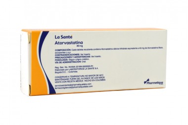 Atorvastatina 40 mg Con 30 Tabletas Recubiertos