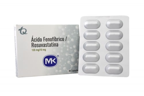 Acido Fenofibrico + Rosuvastatina 135/10 mg con 30 cápsulas