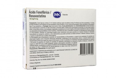 Acido Fenofibrico + Rosuvastatina 135/10 mg 30 Caja Con Cápsulas