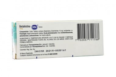 Betahistina 16 Mg Caja Con 20 Tabletas
