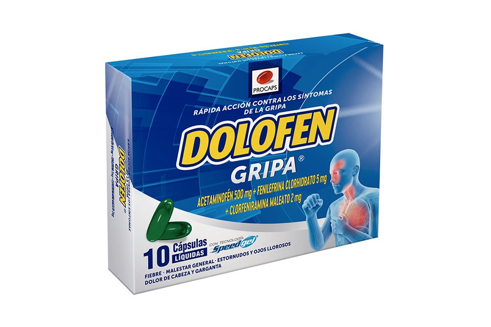 Dolofen Gripa 500/ 5/ 2 mg Caja Con 10 Cápsulas Líquidas