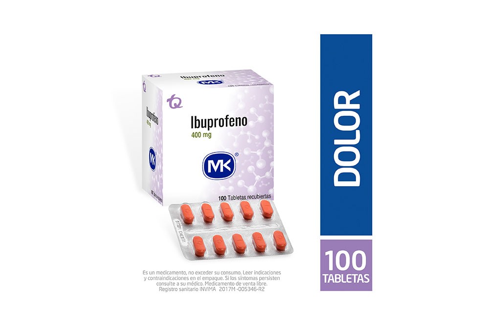 Ibuprofeno MK 400 mg Caja Con 100 Tabletas Cubiertas