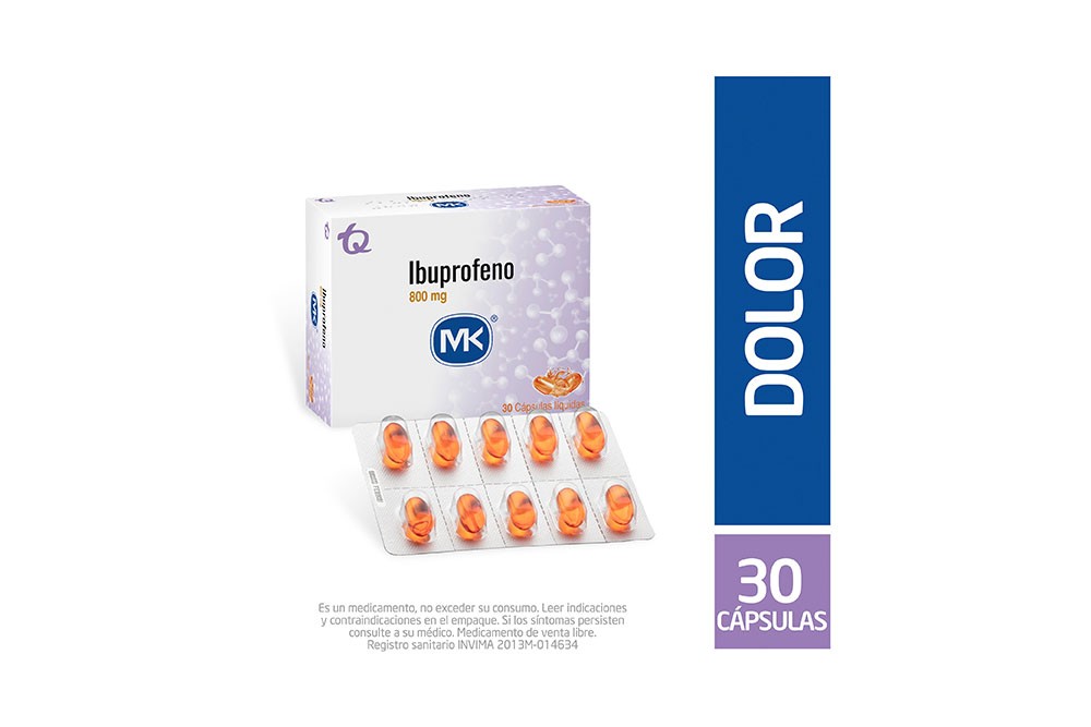 Ibuprofeno 800 mg MK Caja Con 30 Cápsulas Blandas
