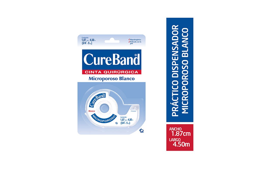 Micropore Cureband Blanco 1,87 cm x 4,50 m Empaque Con 1 Rollo