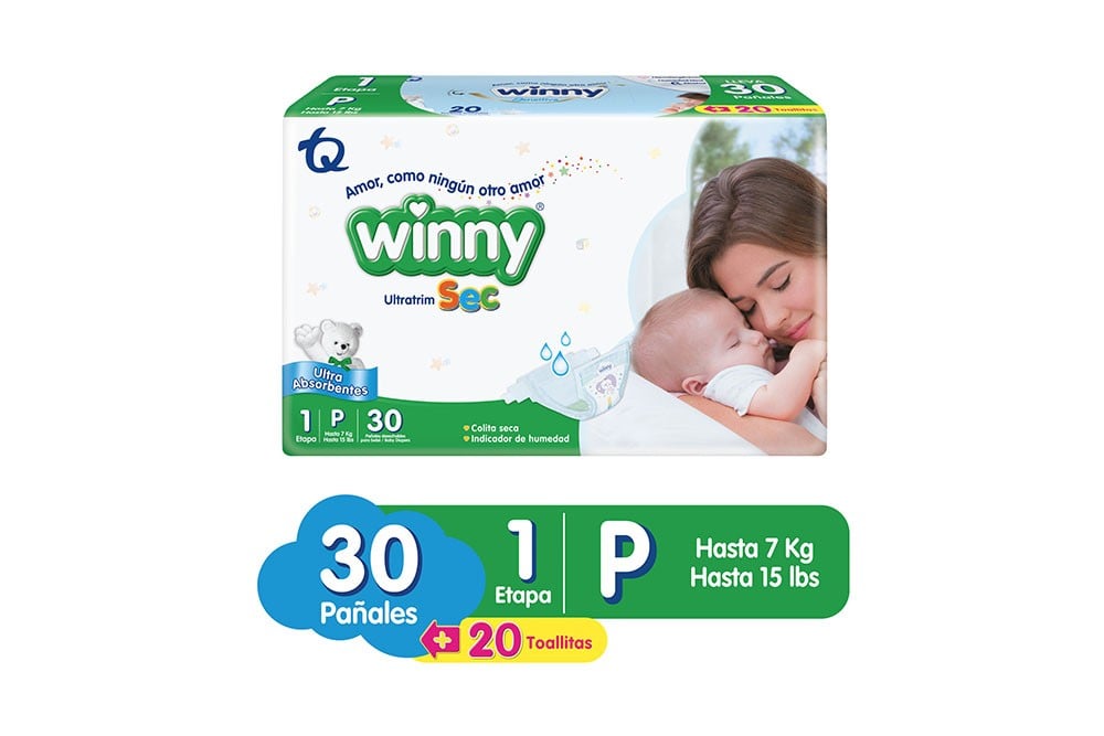 Pañales Winny Ultratrim Sec Etapa 1 Paca Con 30 Unidades