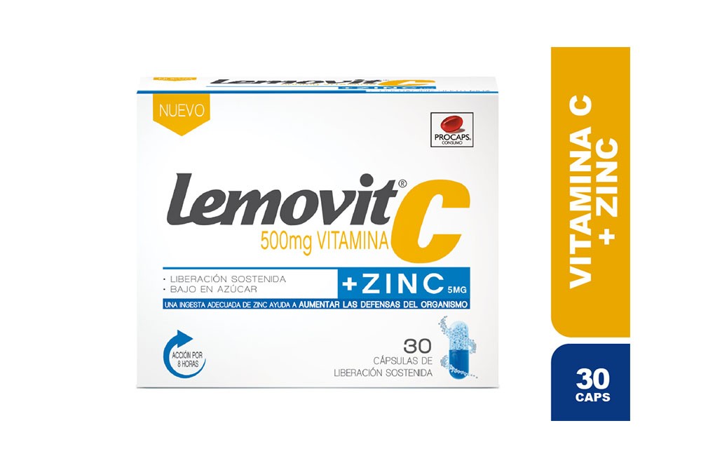 Lemovit C 500 mg Y Zinc Caja Con 30 Cápsulas