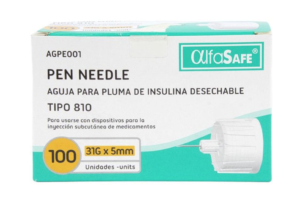 Aguja Para Pluma De Insulina 31G X 5 Mm Caja Con 100 Unidades