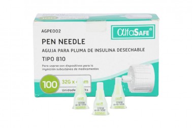 Aguja Para Pluma Alfa Safe 32 G X 4 Mm Caja Con 100 Unidades
