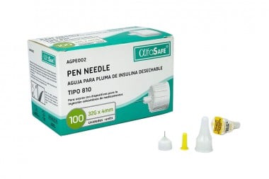 Aguja Para Pluma Alfa Safe 32 G X 4 Mm Caja Con 100 Unidades