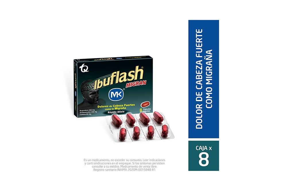 Ibuflash Migran 400 / 250 / 65 Mg Caja Con 8 Cápsulas Líquidas