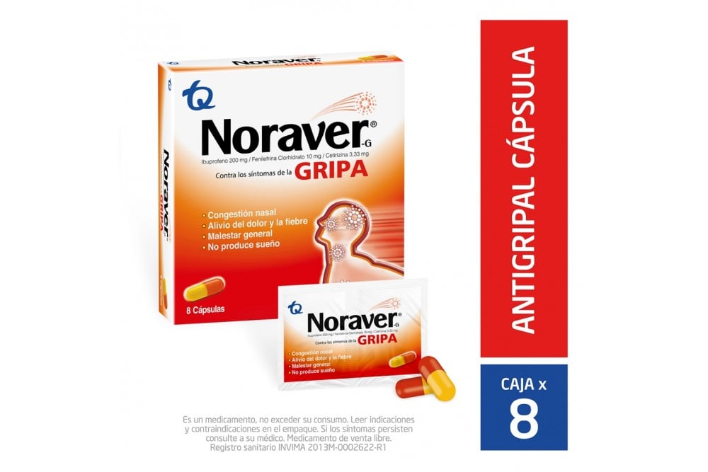 Noraver Gripa Caja X 8 Tabletas