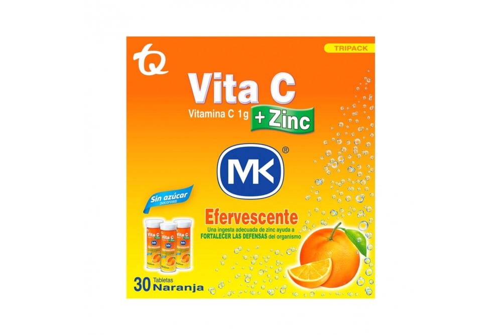 Vita C Zinc Tripack Efervescente + Zinc Mk Efervescente Naranja X 30 Tabletas