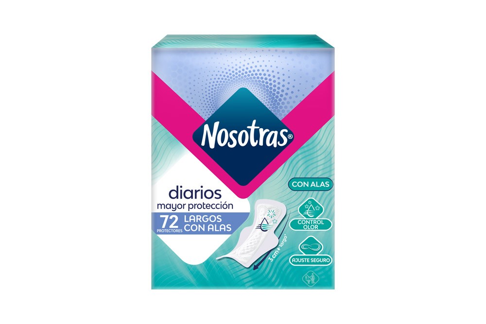 Protectores Diarios Largos Nosotras Con Alas Bolsa Con 72 Unidades