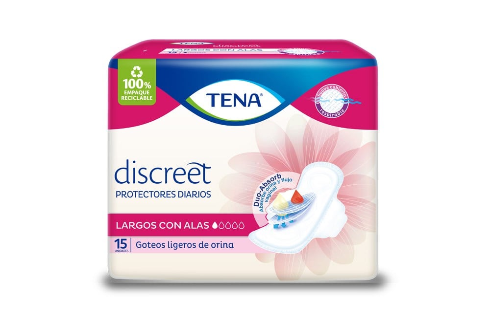 Protectores Tena Discreet Largos Con Alas Empaque Con 15 Unidades