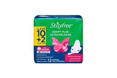 Oferta Toallas Higiénicas Stayfree Ultradelgadas 12 Unds