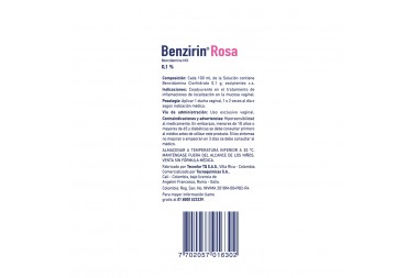 Benzirin Rosa 0.1 % Ducha Lista Para Su Uso Caja Con Frasco Con 140 mL