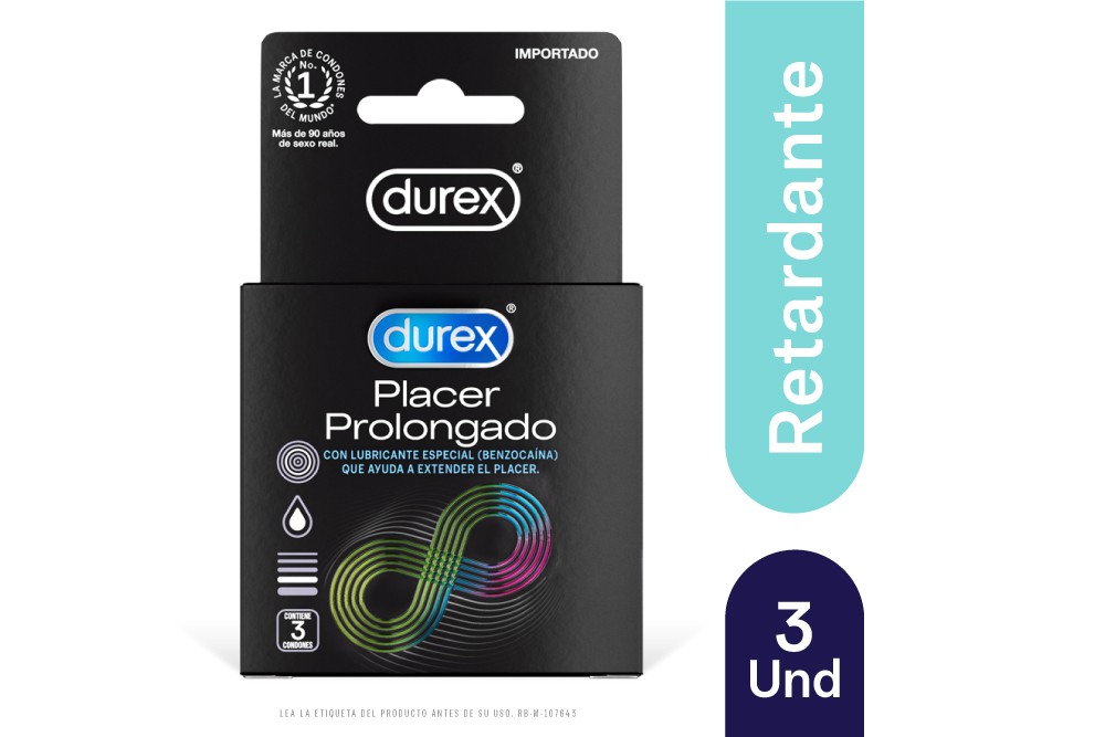 Condones Durex Placer Prolongado - Caja 3 Unidades