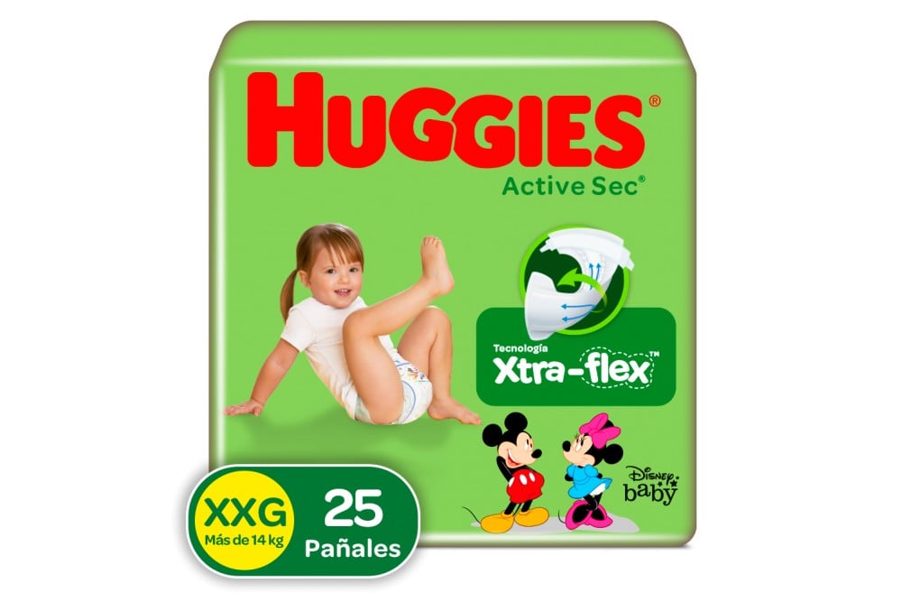 PAÑALES HUGGIES ACTIVE SEC XXG XTRA-FLEX X25 UND