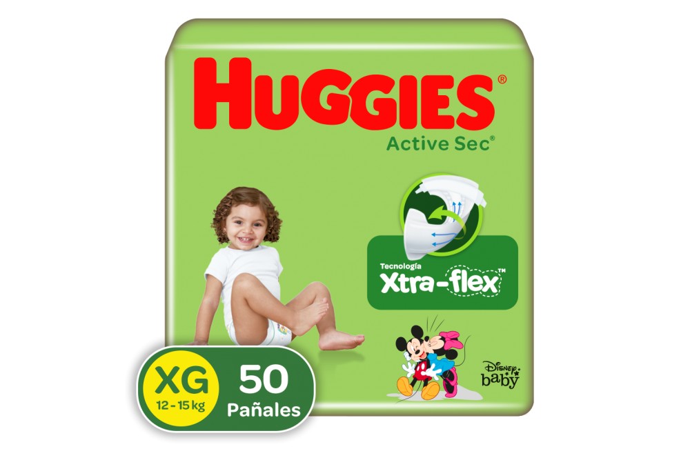 Pañales Huggies Active Sec Xg X50 Und
