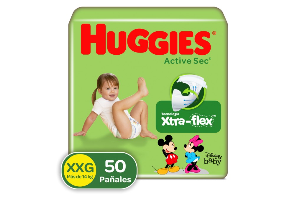 Pañales Huggies Active Sec Xxg X50 Und