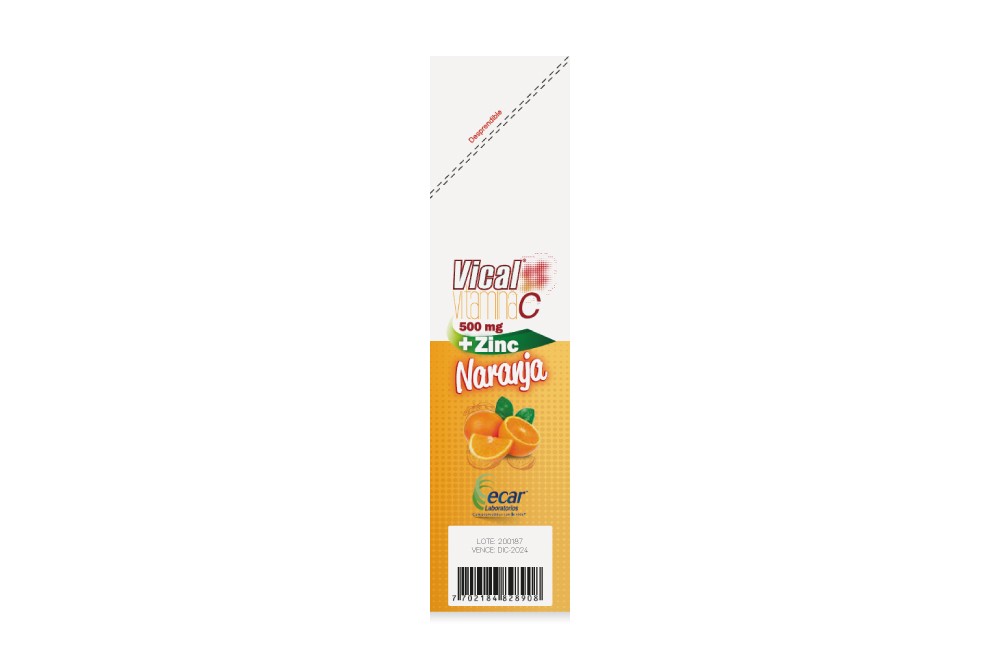 Vical Vitamina C + Zinc 500 mg Sabor Naranja Caja Con 100 Tabletas