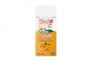 Vical Vitamina C + Zinc 500 mg Sabor Naranja Caja Con 100 Tabletas